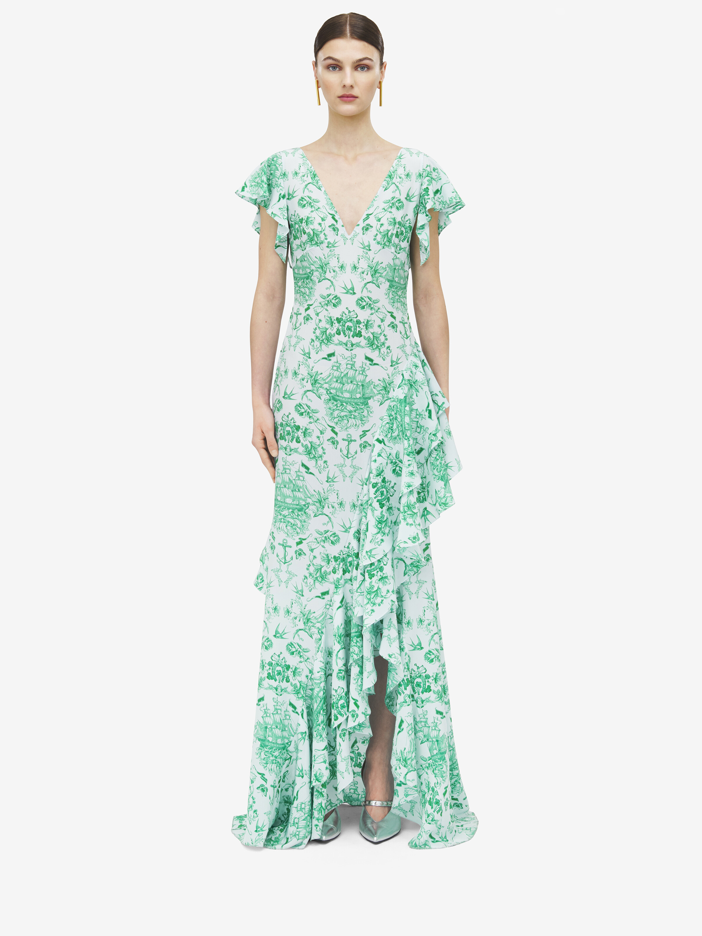 Sailor Tattoo Asymmetric Ruffle Dress