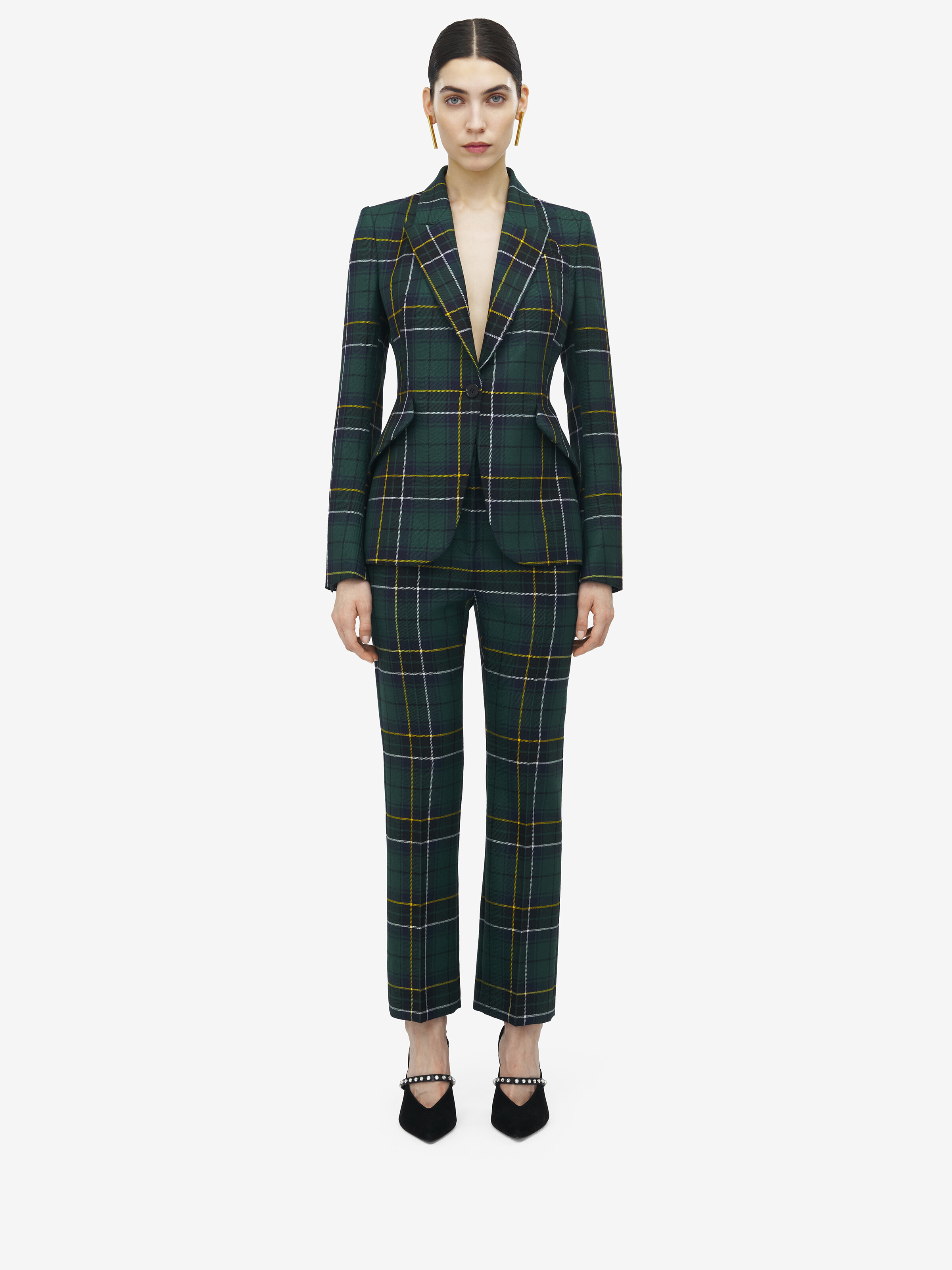 Wool Tartan Peak Shoulder Jacket