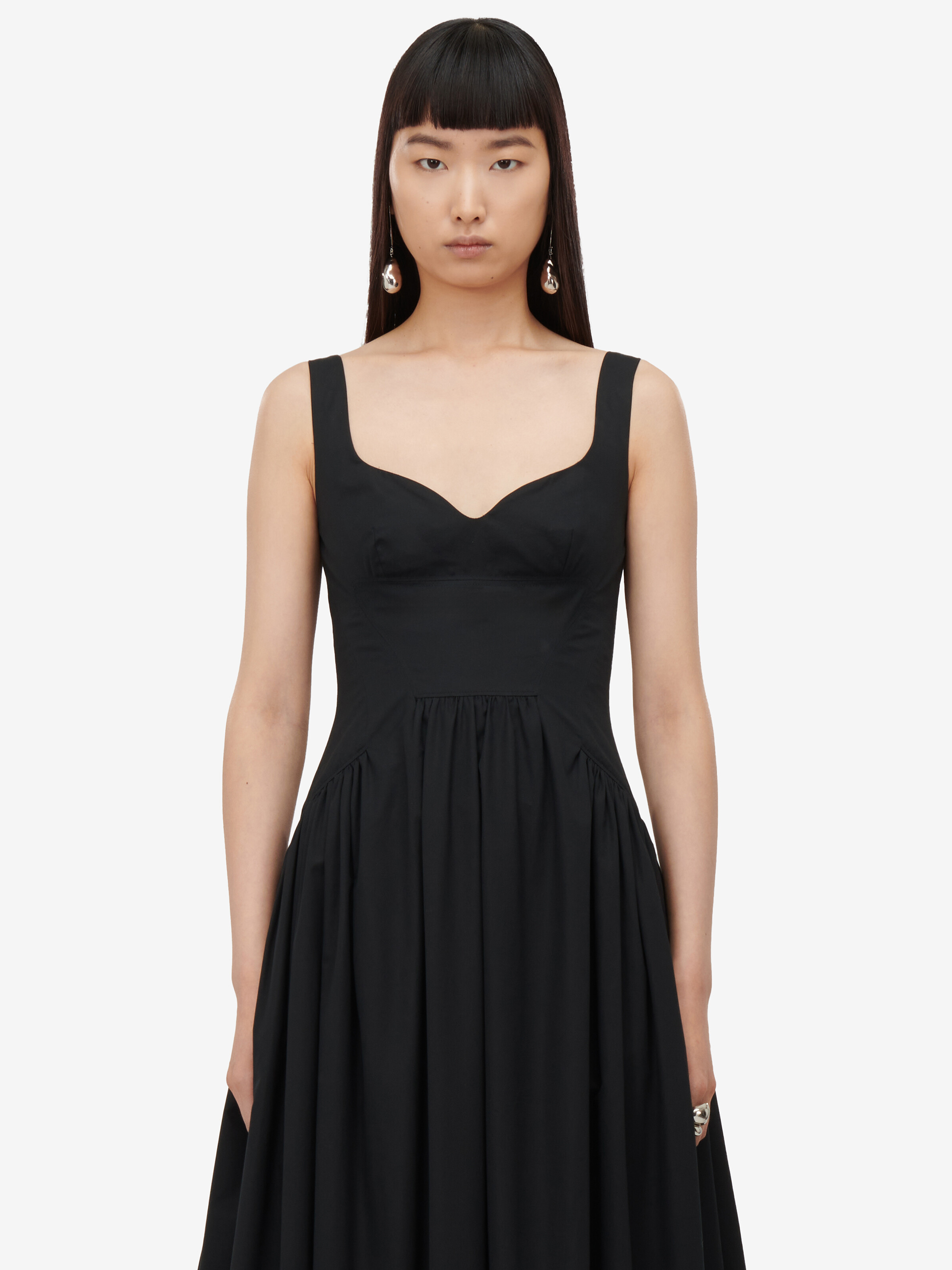 Robe midi, à encolure en cœur pour Femme en Noir in 100% Coton | Alexander McQueen - image 5