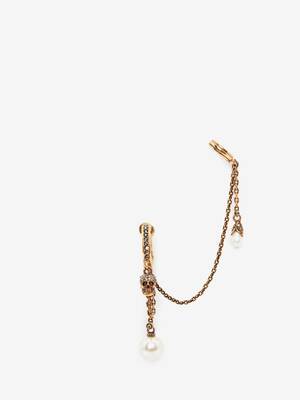 Pearly Skull Chain Ear Cuff