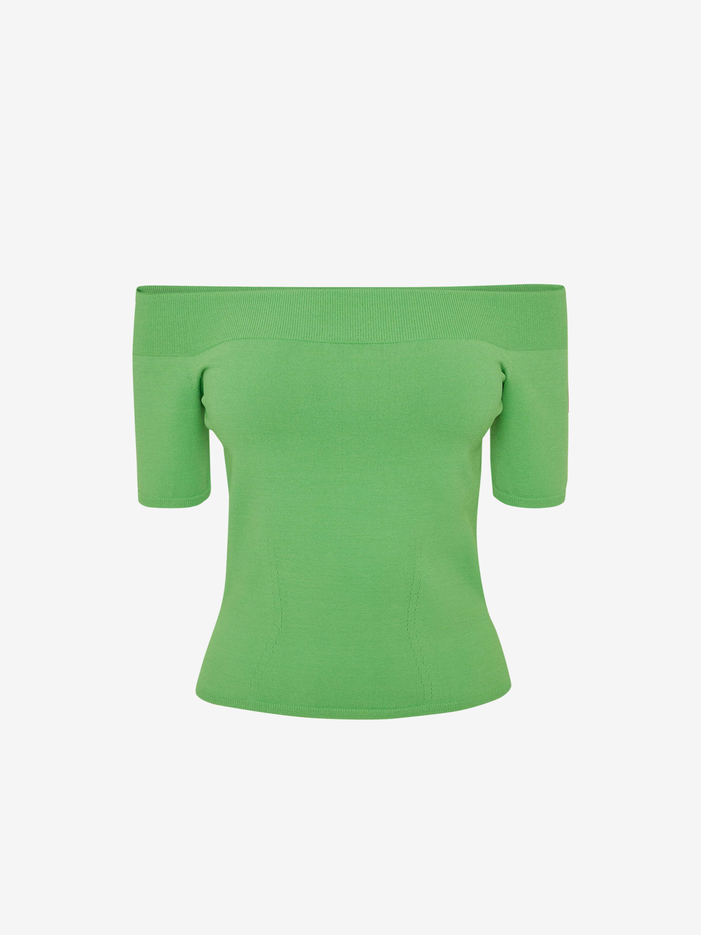 Women's Off-the-shoulder knitted top in ACID GREEN in 83% Viscose, 17% Polyester | Alexander McQueen - image 1