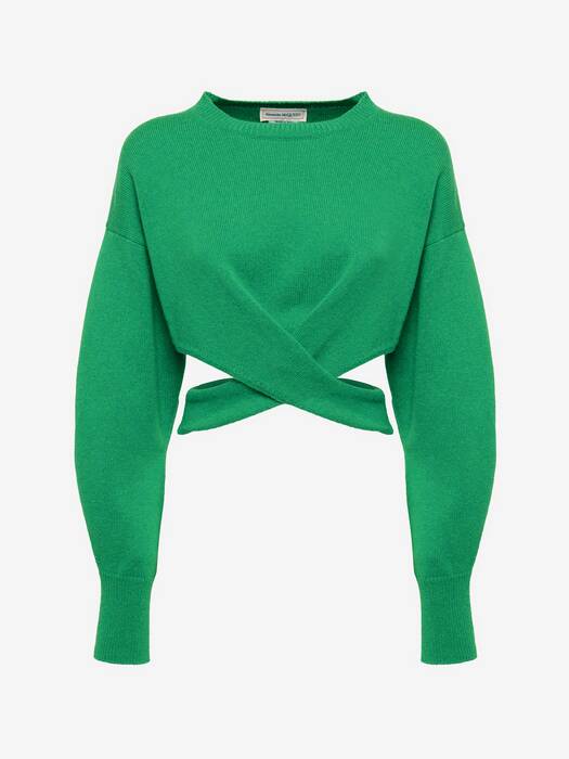 Twisted Cropped Jumper In Bright Green Alexander Mcqueen Us