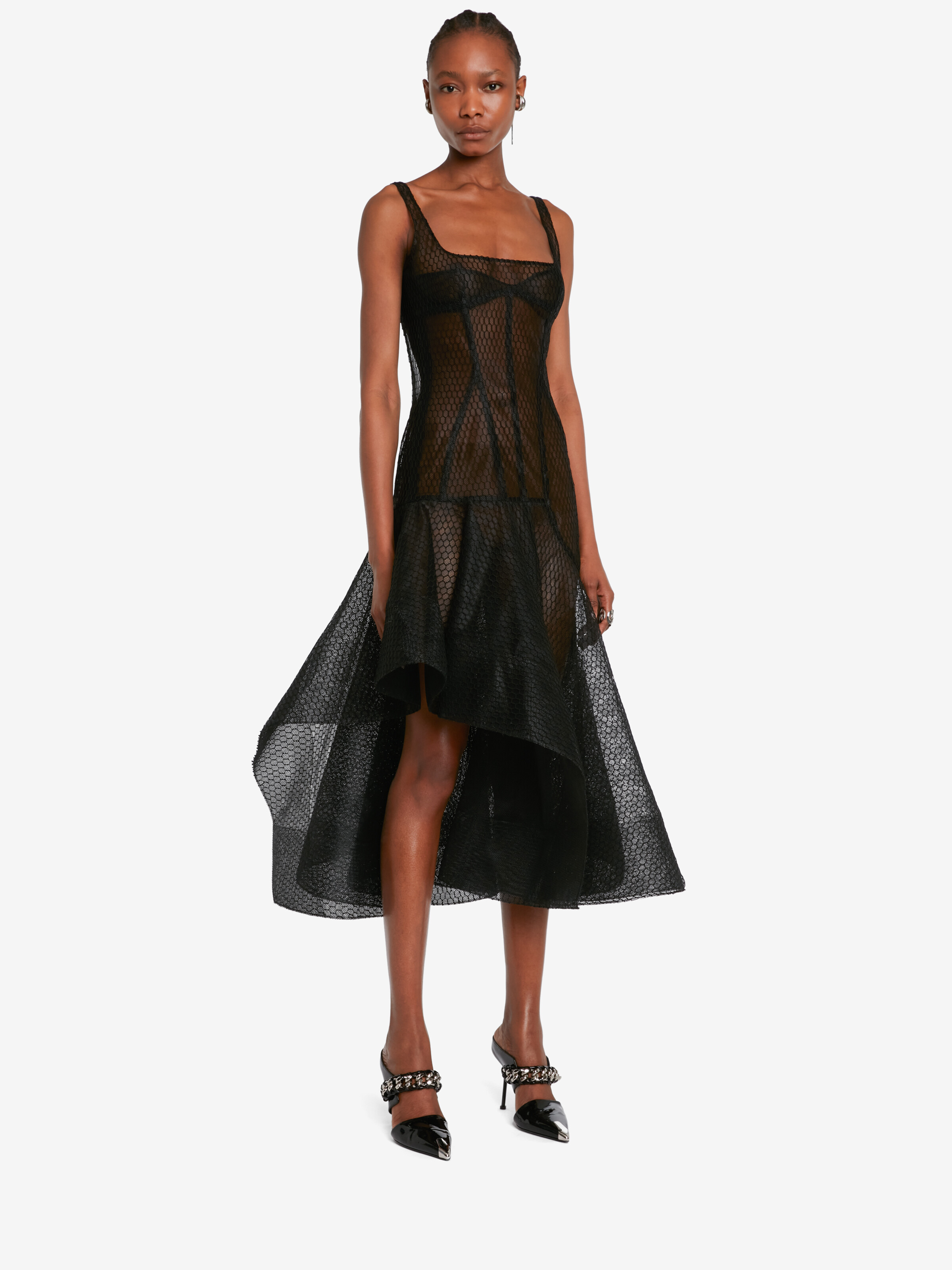 Robe Résille En Tulle Asymétrique