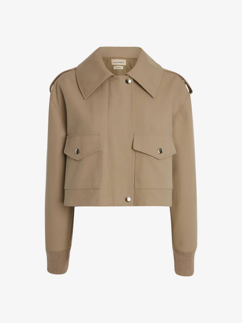 Alexander McQueen Women's White Cotton Panama Cropped Aviator Jacket - 2 (Cotton)