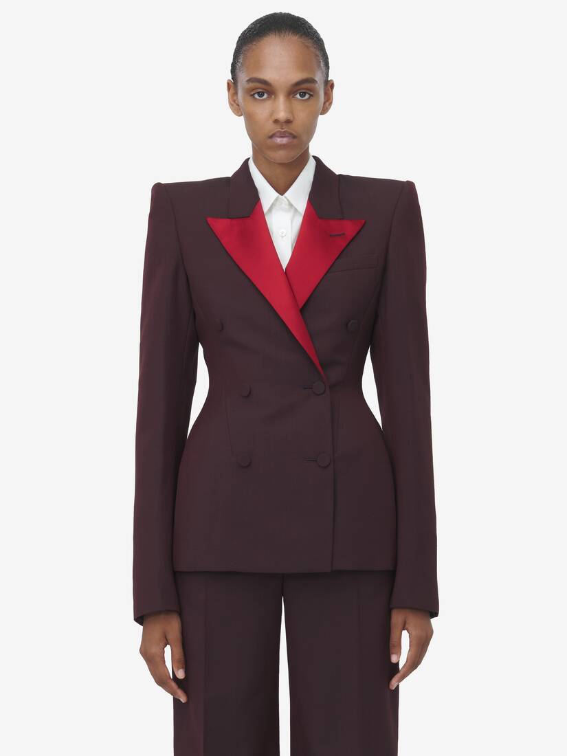 Contrast Lapel Double-Breasted Jacket