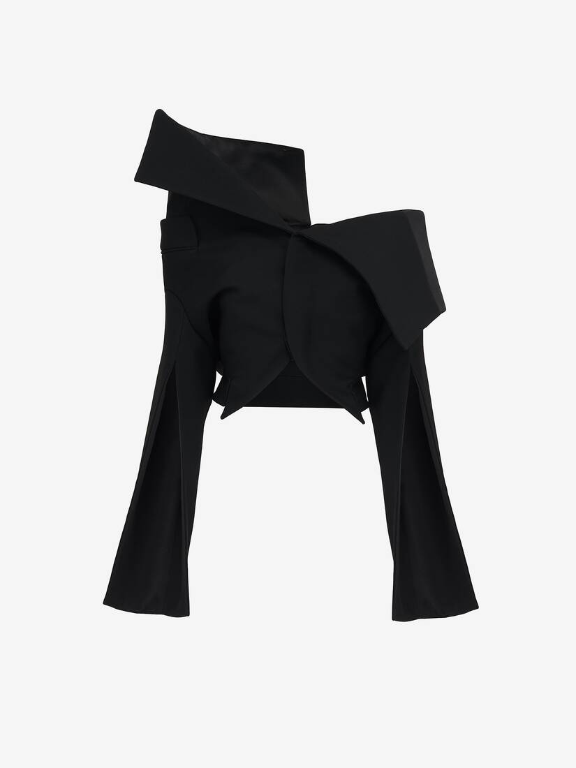 Asymmetric Off-the-shoulder Tailored Jacket in Black | Alexander McQueen US
