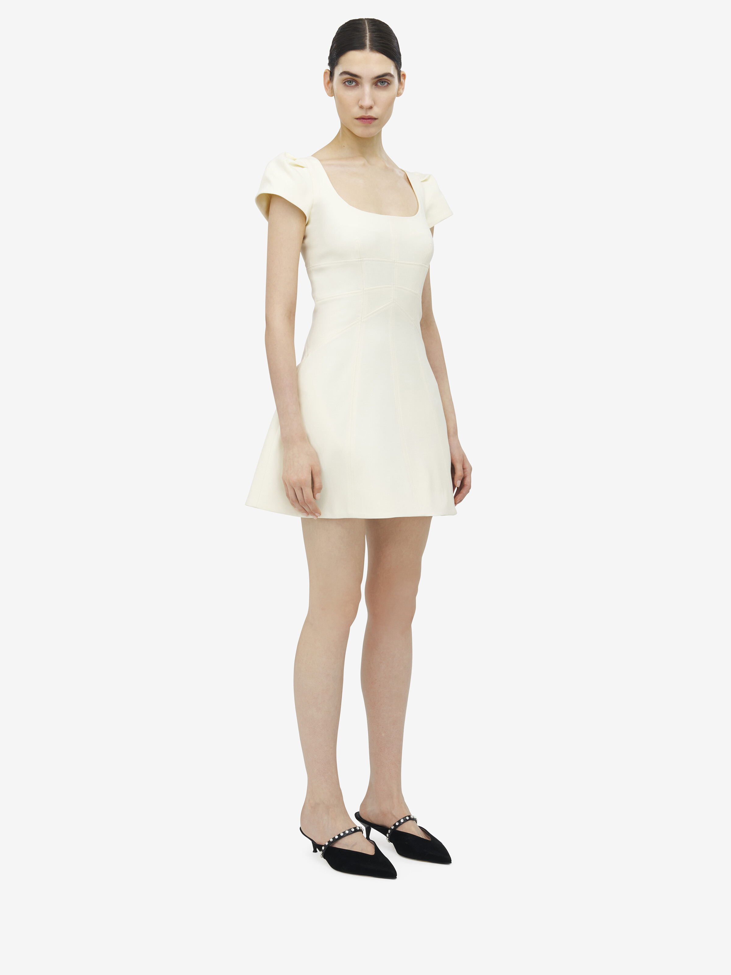 Women's Wool Silk Mini Dress in White Alexander McQueen US
