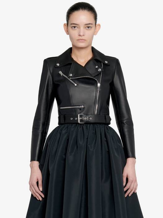 レザージャケット・コート ALEXANDER MCQUEEN Women Leather Jackets 817917 Q5ANU 1000 BL Alexander McQueen Leather Jacket