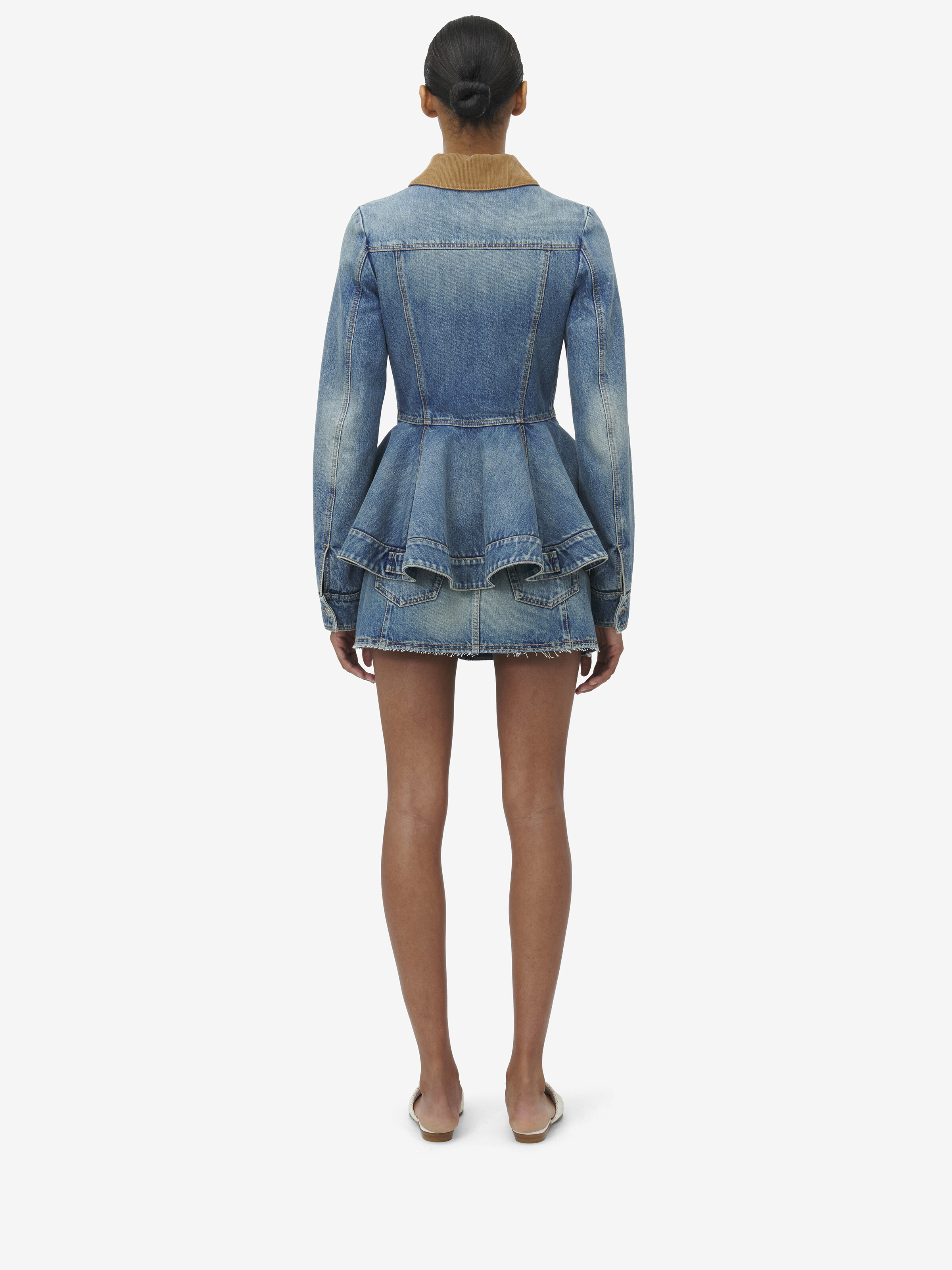 Women's Peplum Denim Jacket in Stone Washed in Cotton | Alexander McQueen - image 4