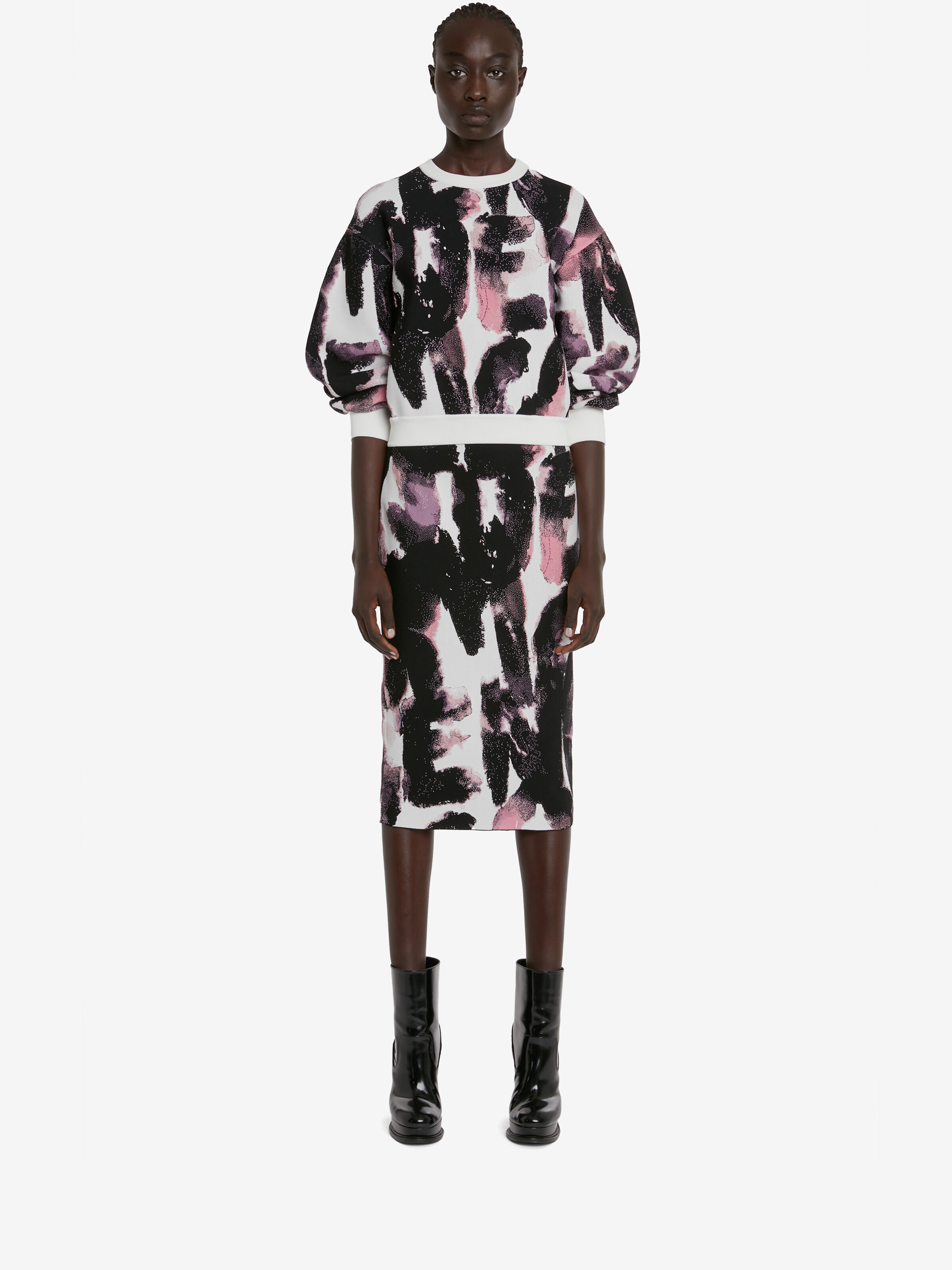 Women's Watercolour Graffiti Jacquard Pencil Skirt in White/Multicolour in 57% Viscose, 26% Silk, 10% Polyester, 5% Polyamide, 2% Elastane | Alexander McQueen - image 2