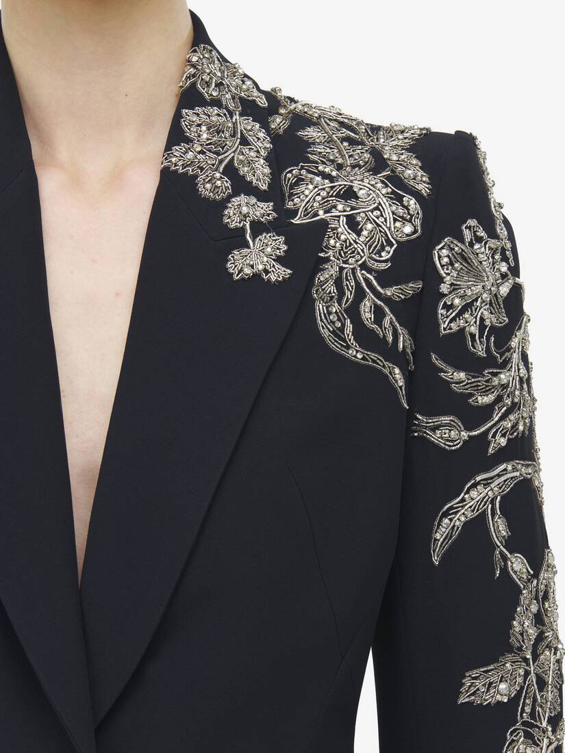 Jacke mit silberner Tattoo-Stickerei