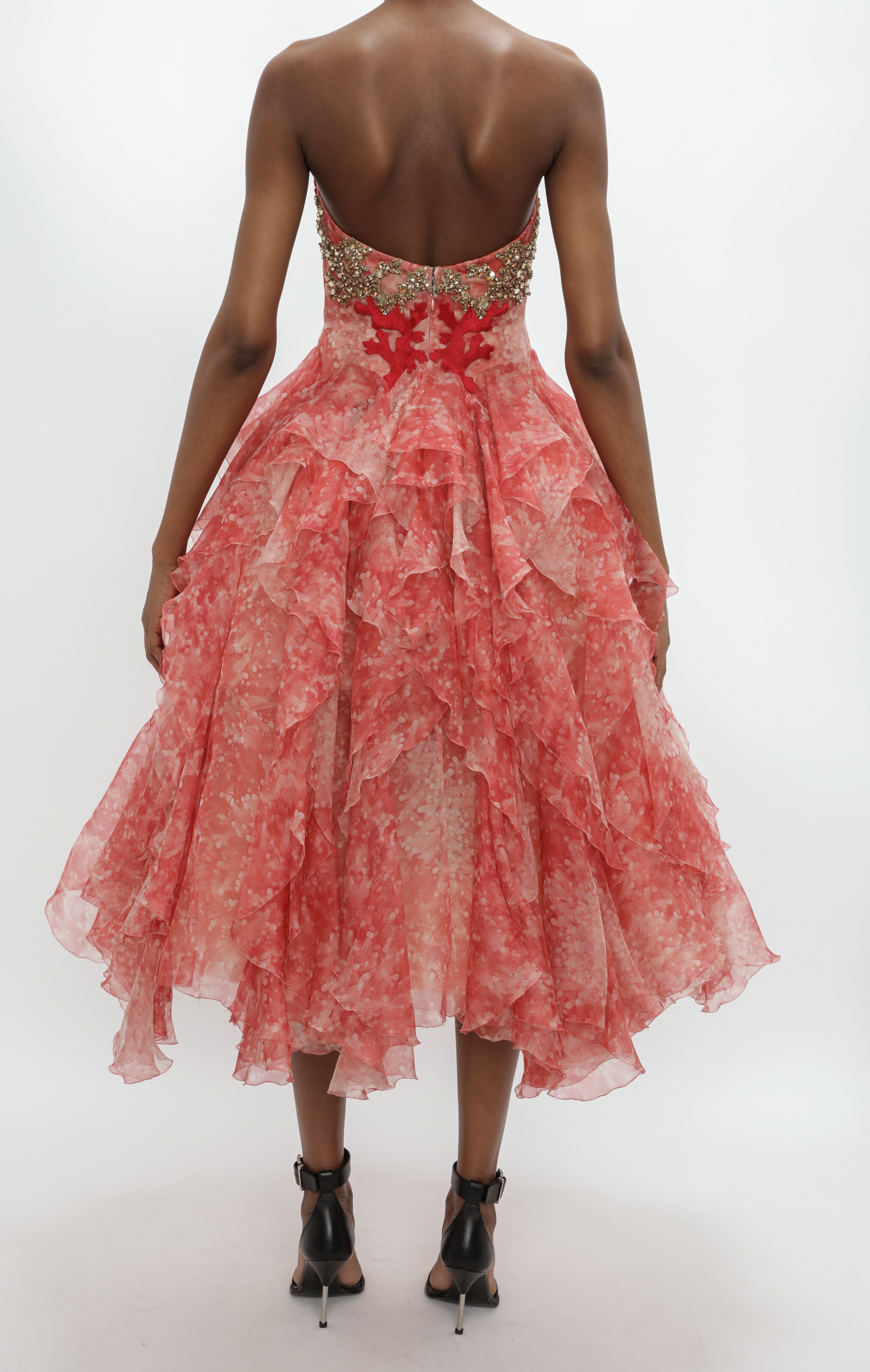Women's Embroidered ruffled dress in Red in 100% Silk | Alexander McQueen - image 2