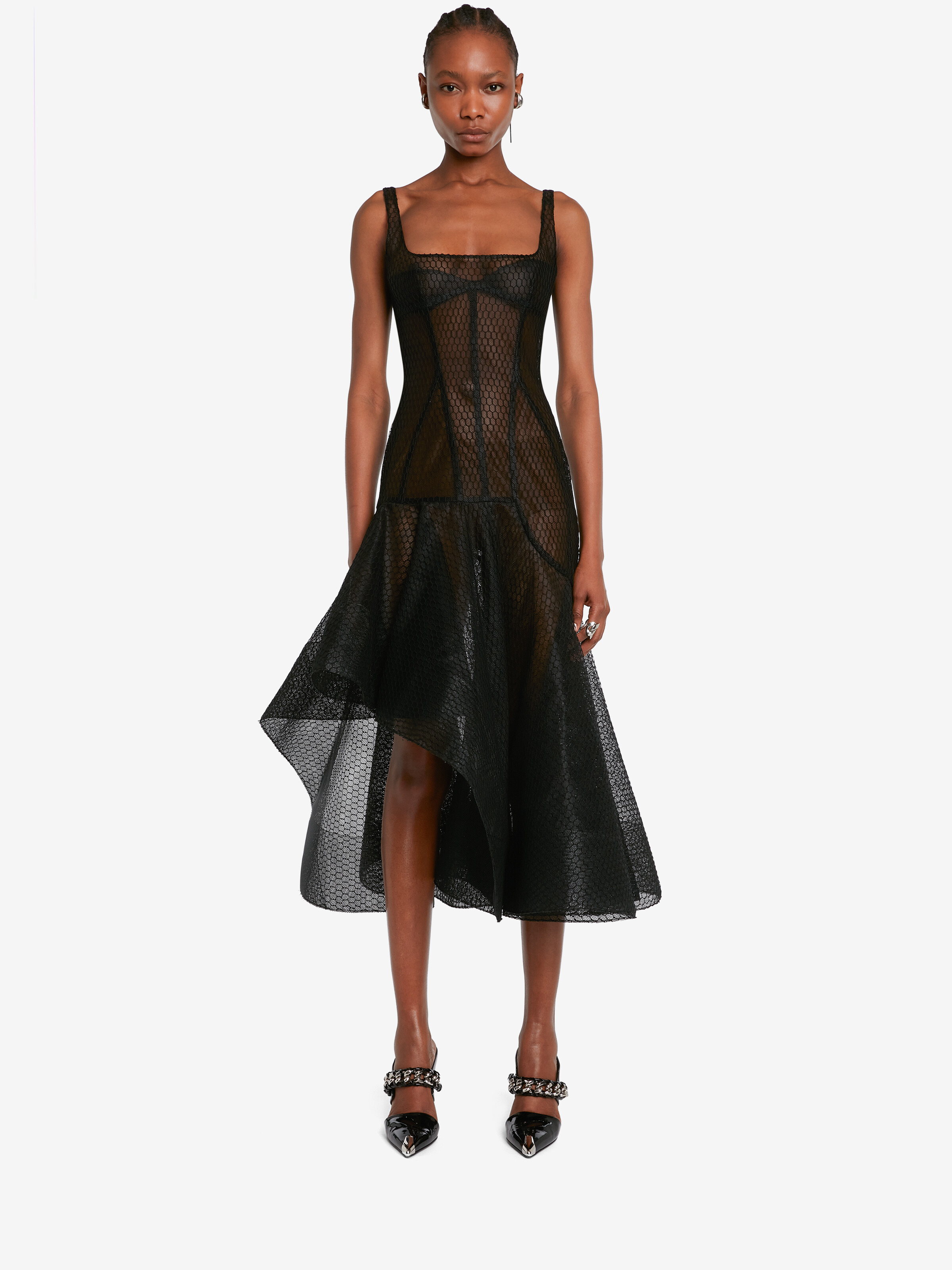 Robe Résille En Tulle Asymétrique