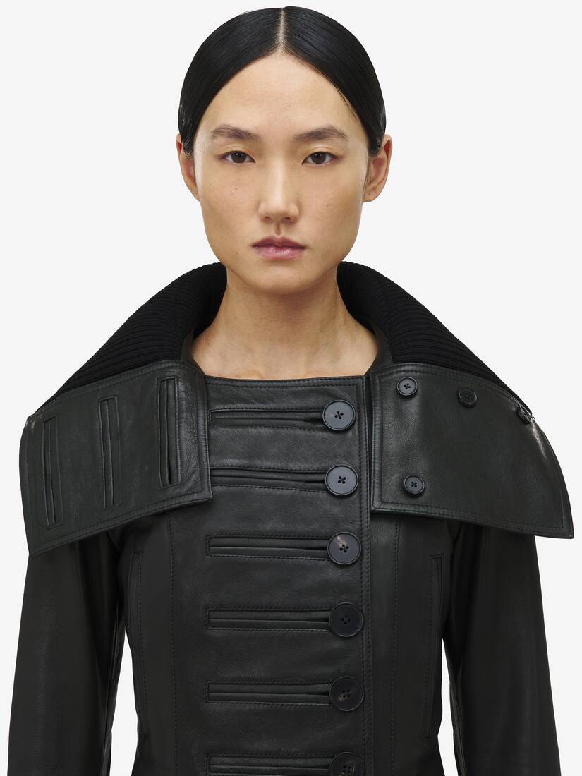 Exaggerated Buttonhole Leather Jacket