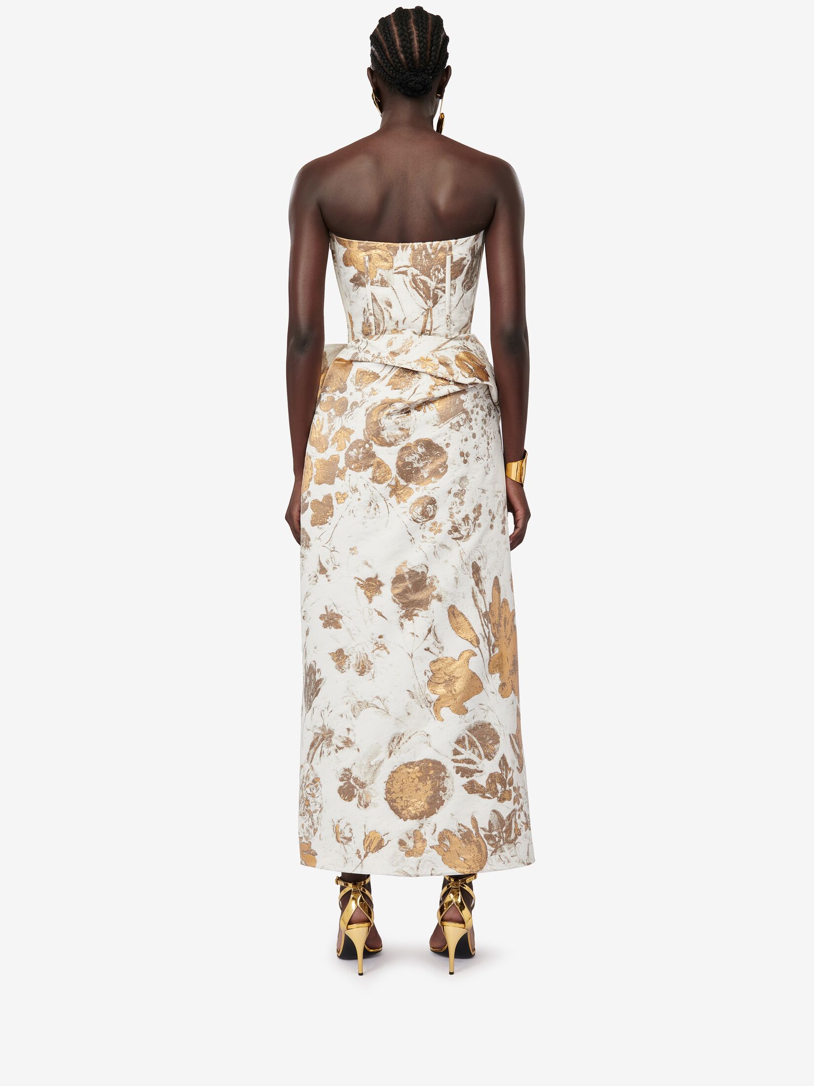 Asymmetric Bustier Dress in Gold | Alexander McQueen US