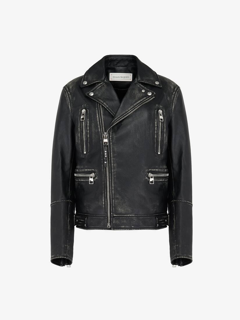 Leather Biker Jacket in Black/Ivory | Alexander McQueen US