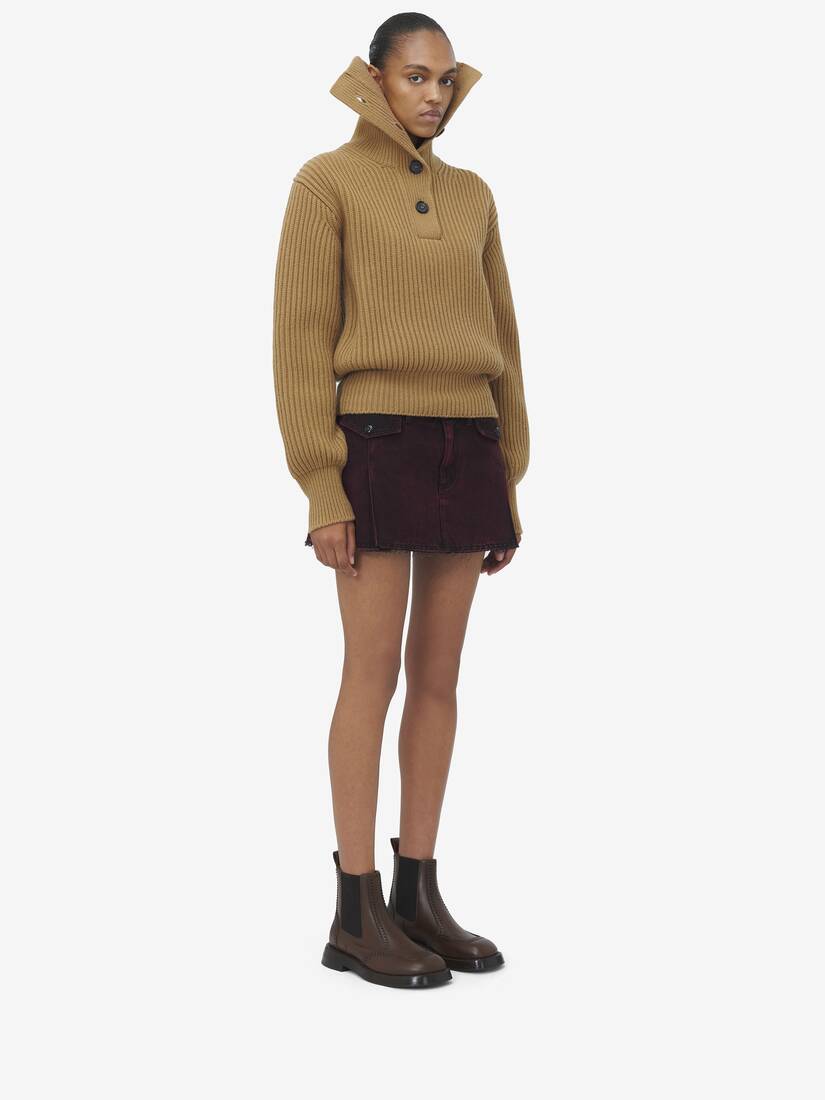 Funnel Neck Buttoned Neck Jumper