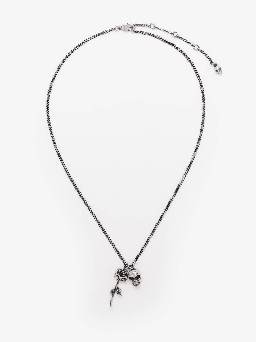 Skull & Dipped Rose Necklace