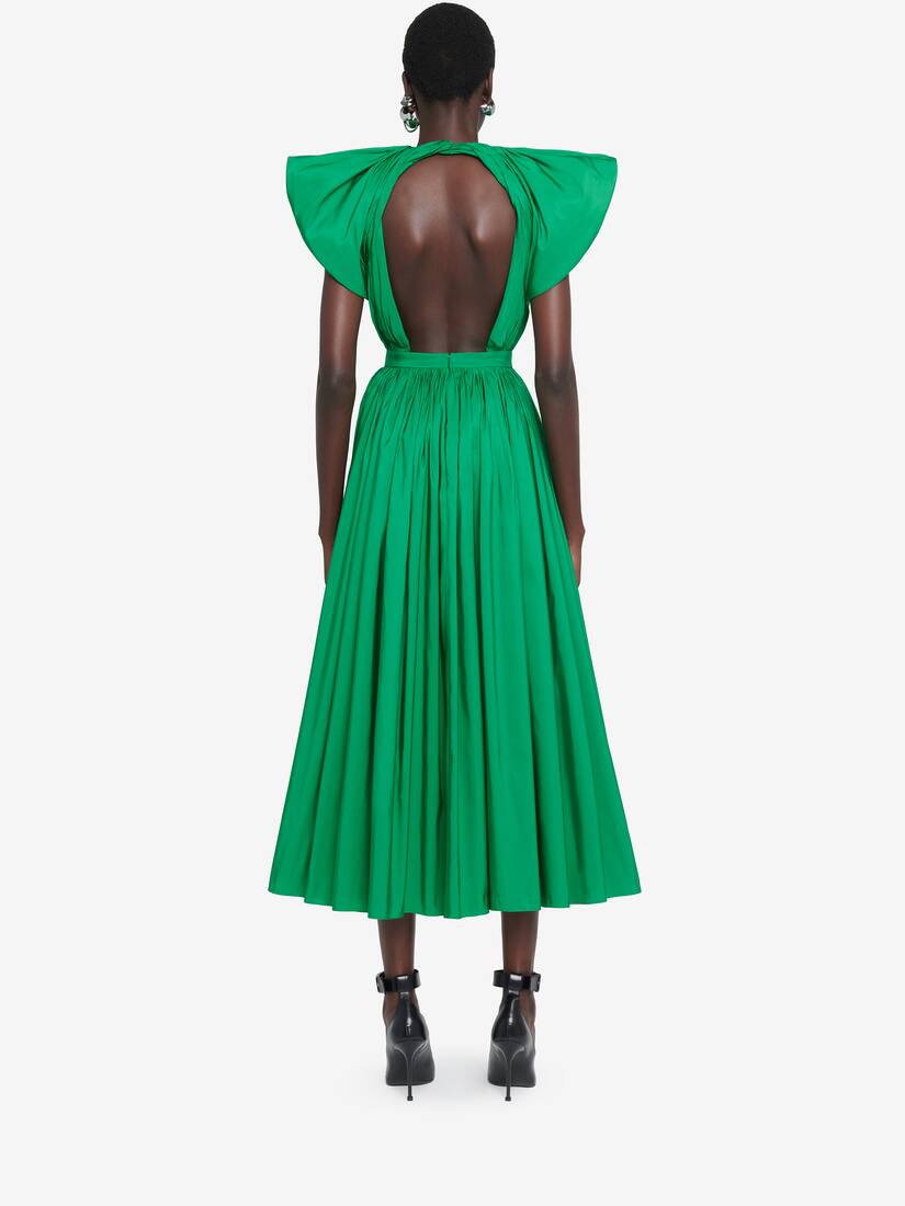 Pleated Open Back Dress in Bright Green | Alexander McQueen US