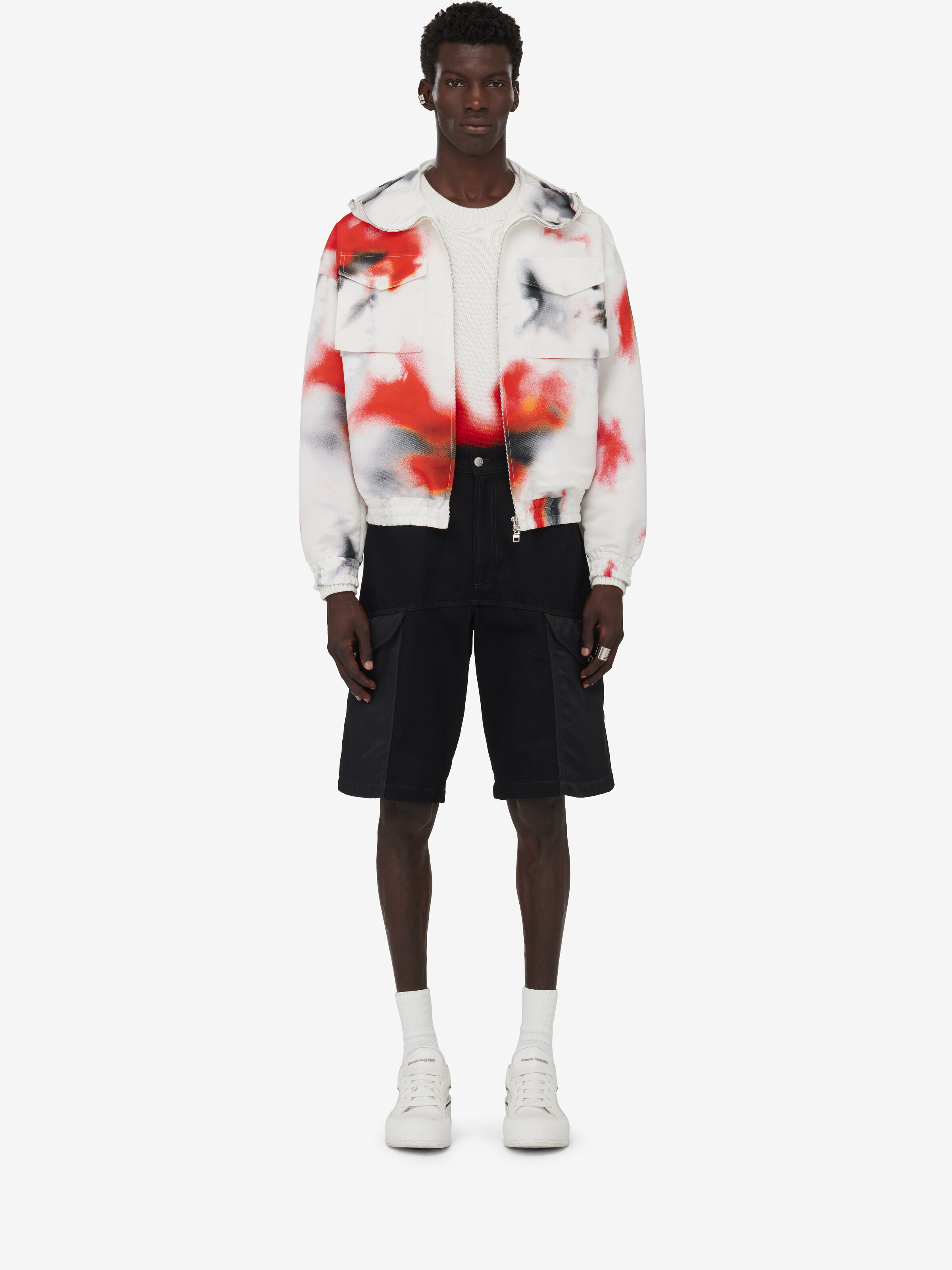 Men's Obscured Flower Windbreaker in White/Red in 100% Polyester | Alexander McQueen - image 2