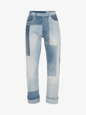 Patchwork-Jeans mit weitem Bein