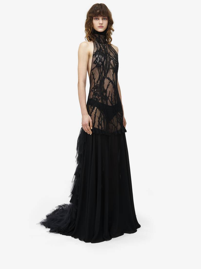 Hawthorn Branch Embroidery Evening Dress | Alexander McQueen - image 1