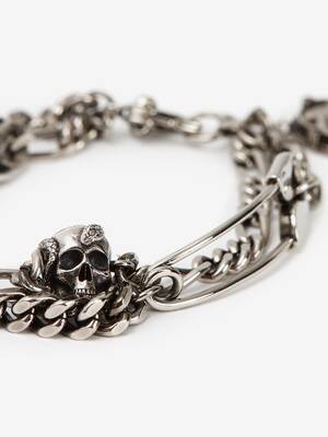 Safety Pin and Medallion Chain Bracelet 