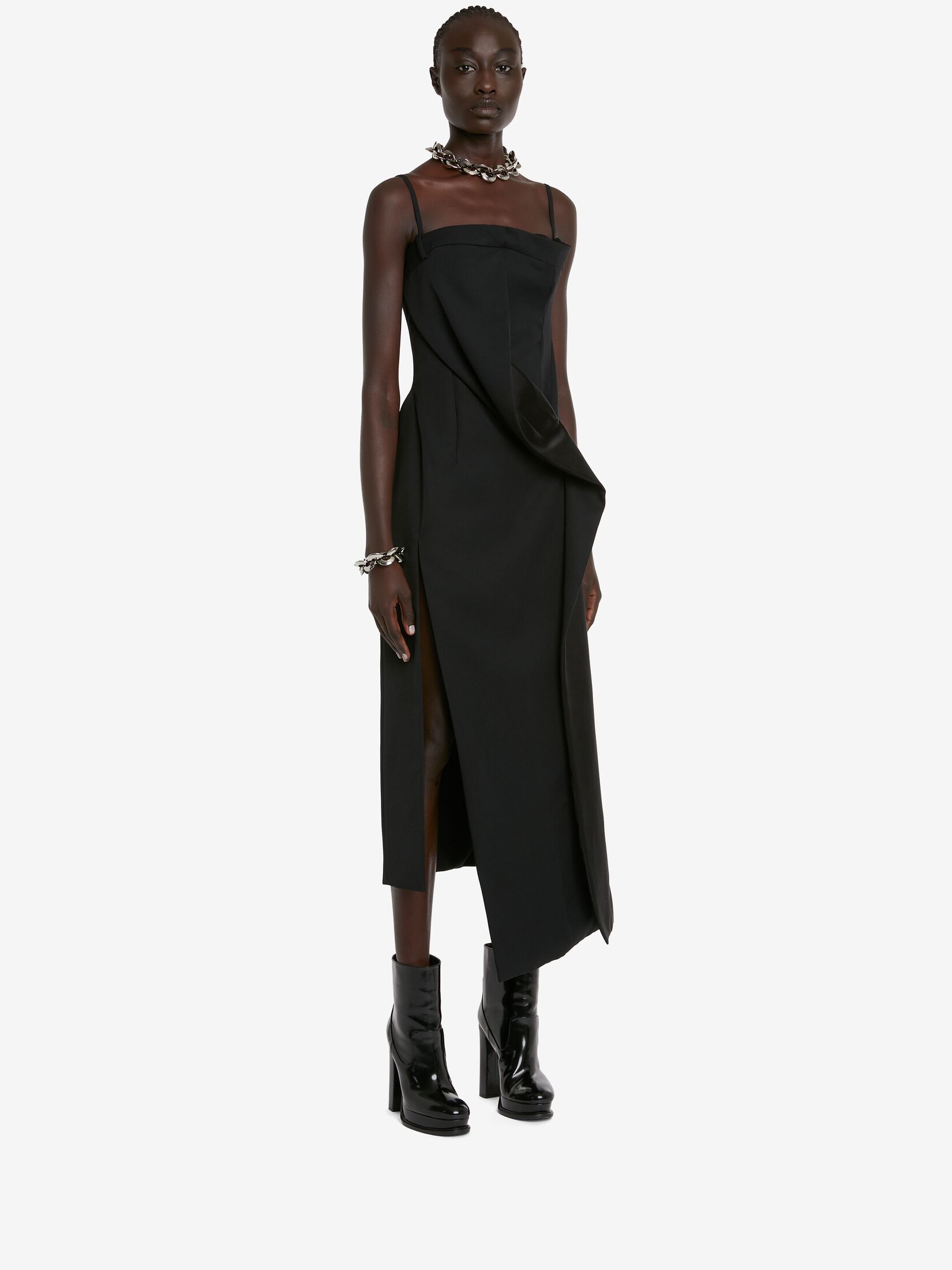 Drape Slashed Cocktail Dress in Black | Alexander McQueen US