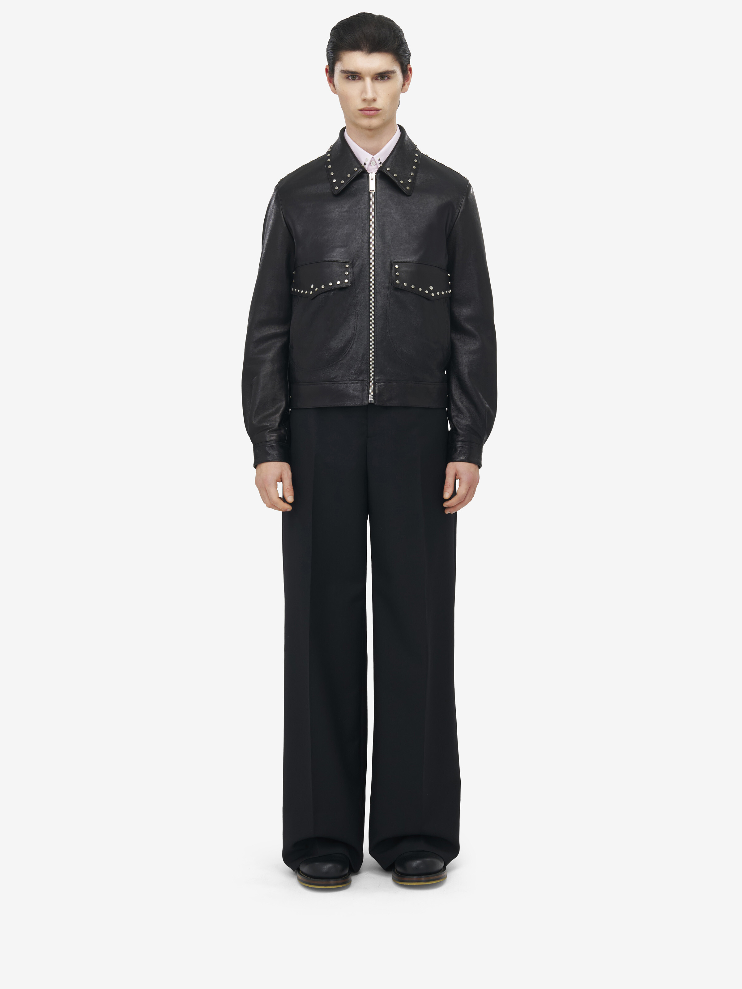 Blouson aviateur, en cuir clouté