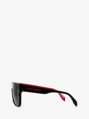 Selvedge Oversized Mask Sunglasses in Black Red | Alexander McQueen US