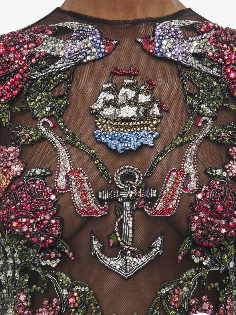 Tattoo Embroidery Evening Dress