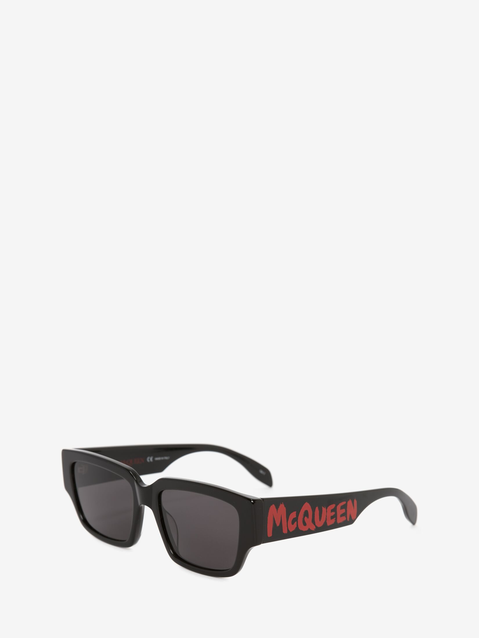 McQueen Graffiti Rectangular Sunglasses in Black/Red | Alexander