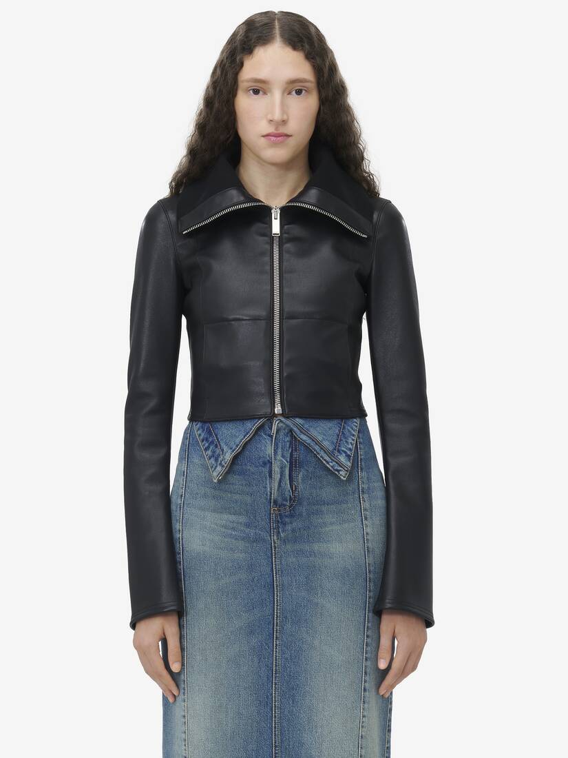 Folded Collar Leather Jacket