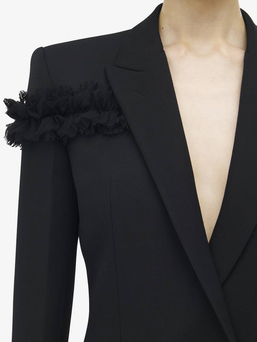 Slashed Creponne Detail Single-Breasted Jacket 