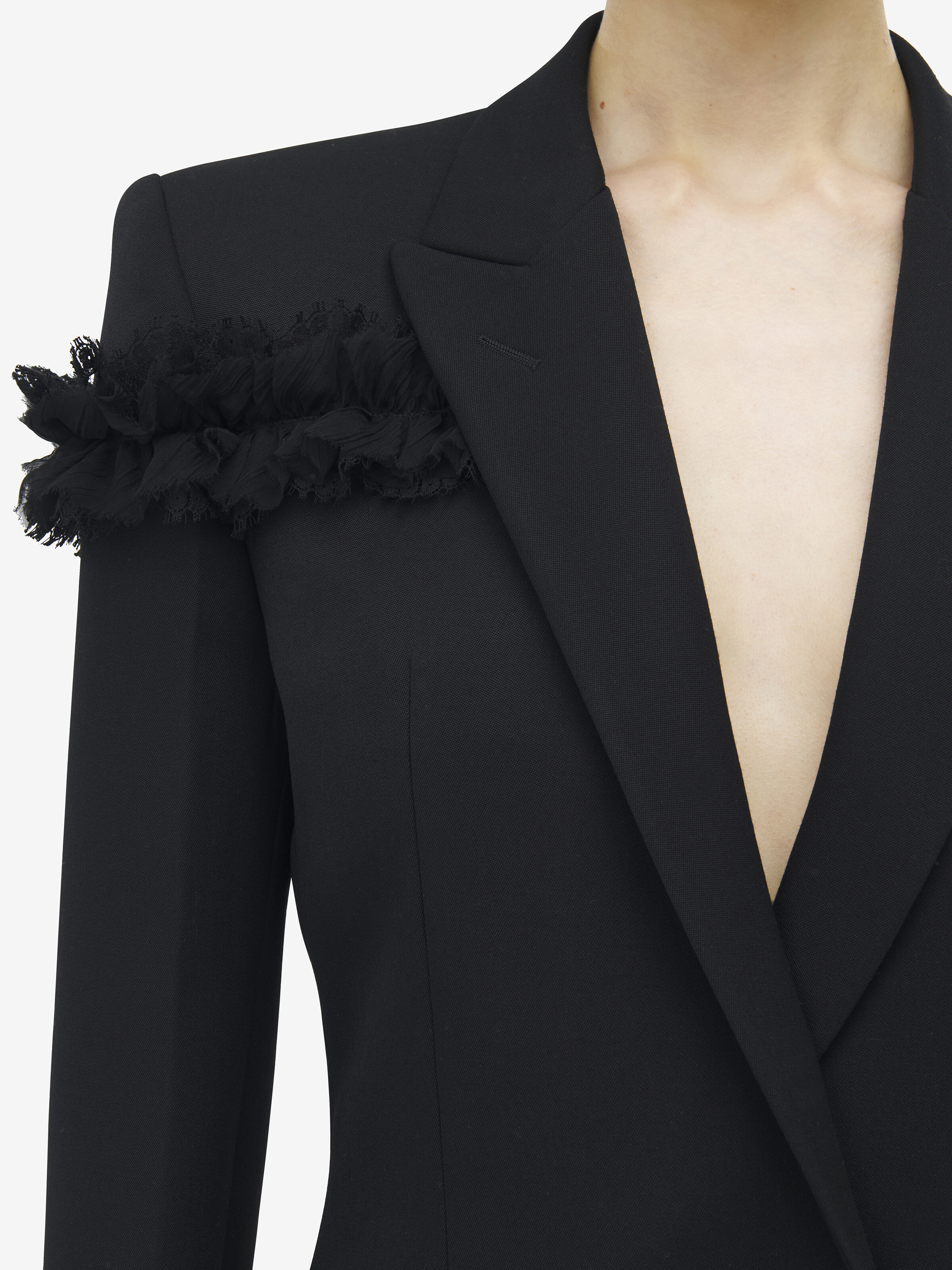 Slashed Creponne Detail Single-Breasted Jacket 