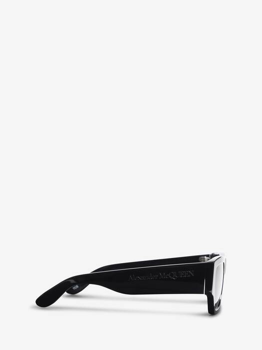 McQueen Angled Rectangular Sunglasses in Black/Smoke | Alexander McQueen US