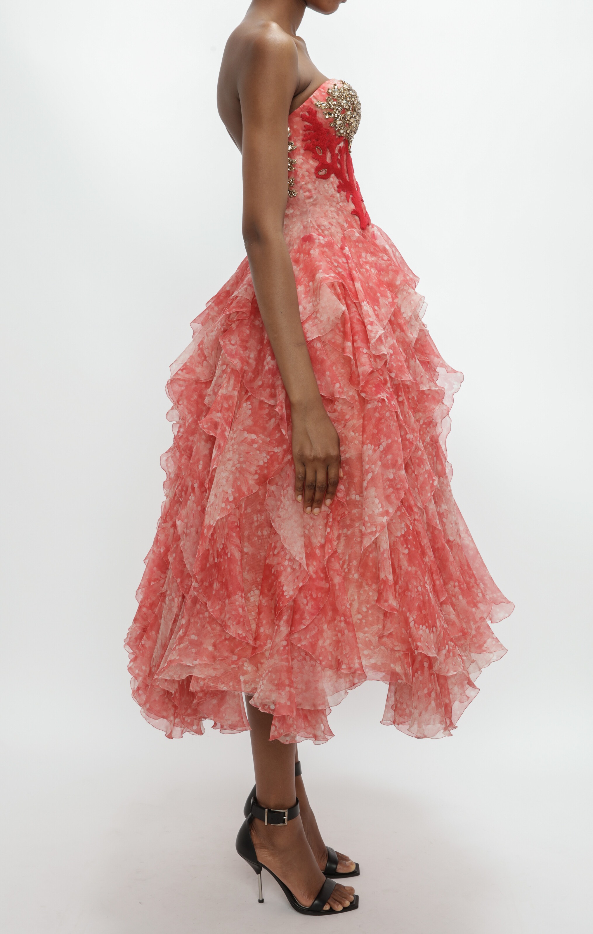Women's Embroidered ruffled dress in Red in 100% Silk | Alexander McQueen - image 1