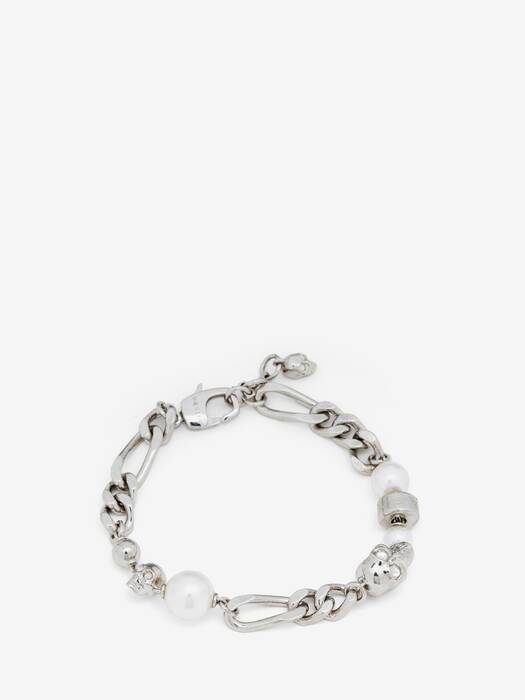 Men's Skull and Pearl Bracelet in Palladium-finish | McQueen US