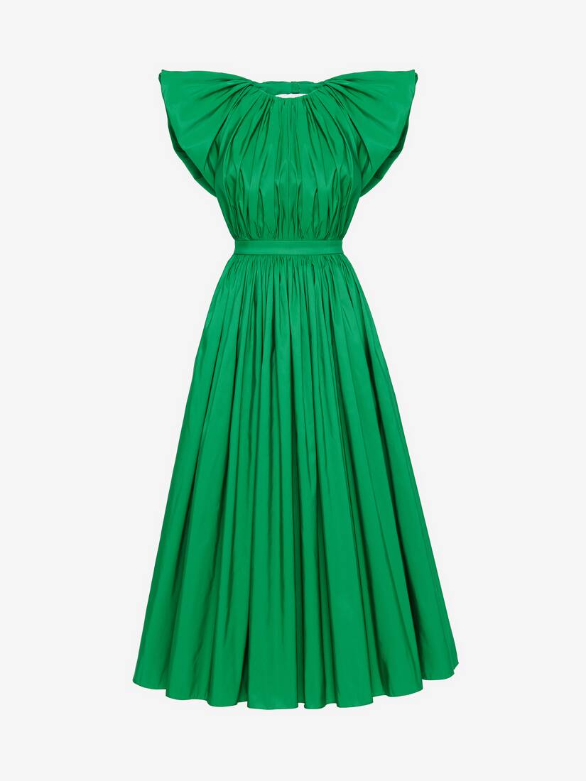 Pleated Open Back Dress in Bright Green | Alexander McQueen US
