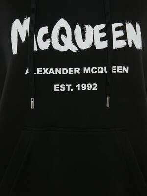 Women's McQueen Graffiti Hooded Sweatshirt in Black/white