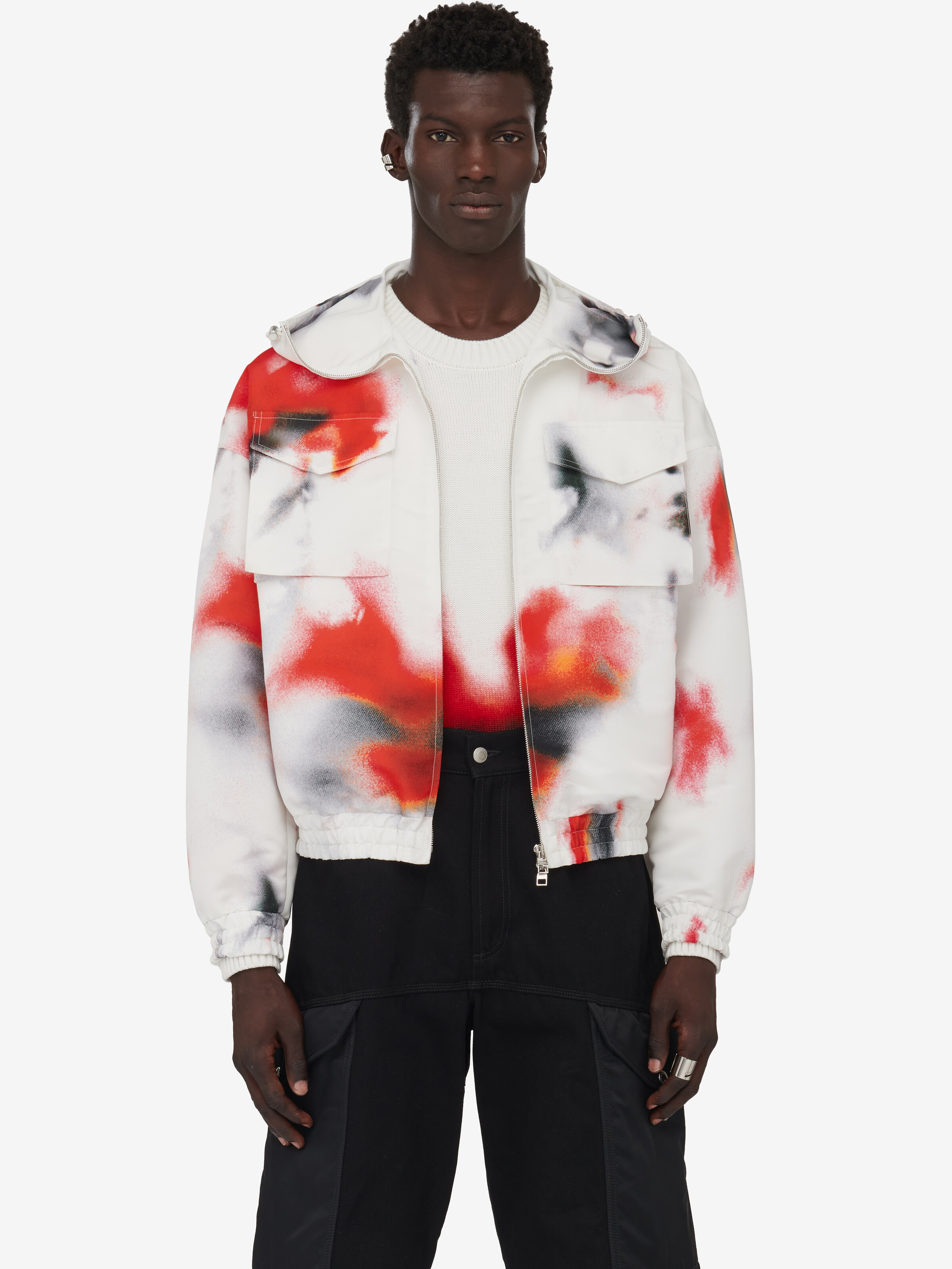 Men's Obscured Flower Windbreaker in White/Red in 100% Polyester | Alexander McQueen - image 5
