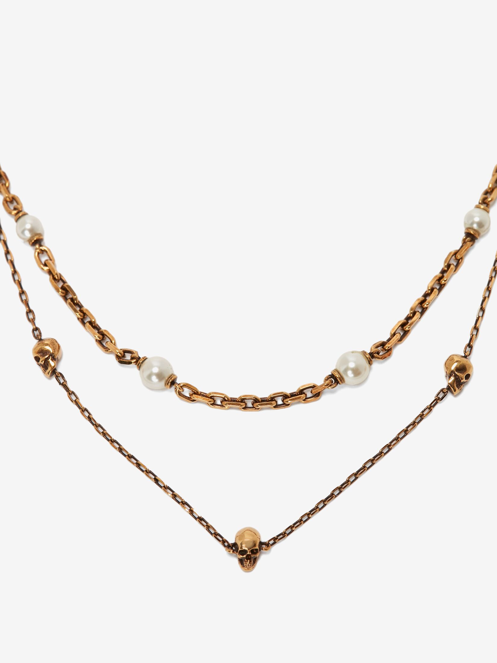 Pearl Skull Chain Necklace