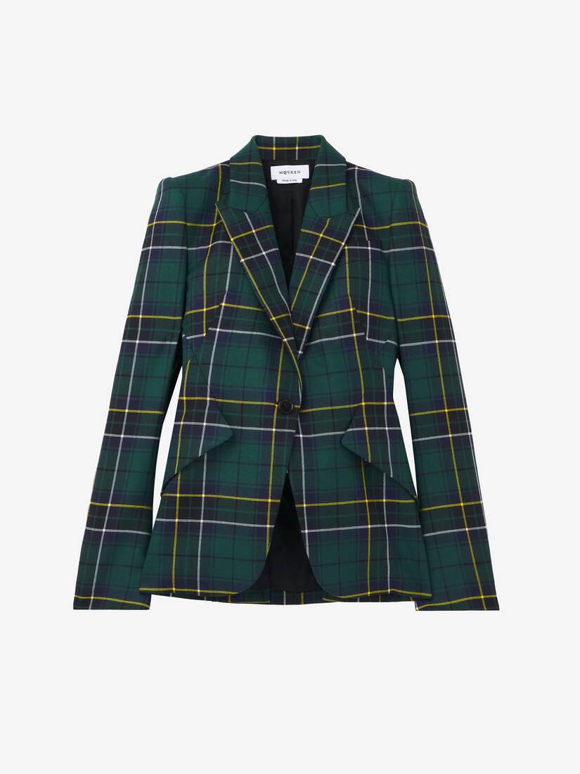 Wool Tartan Peak Shoulder Jacket