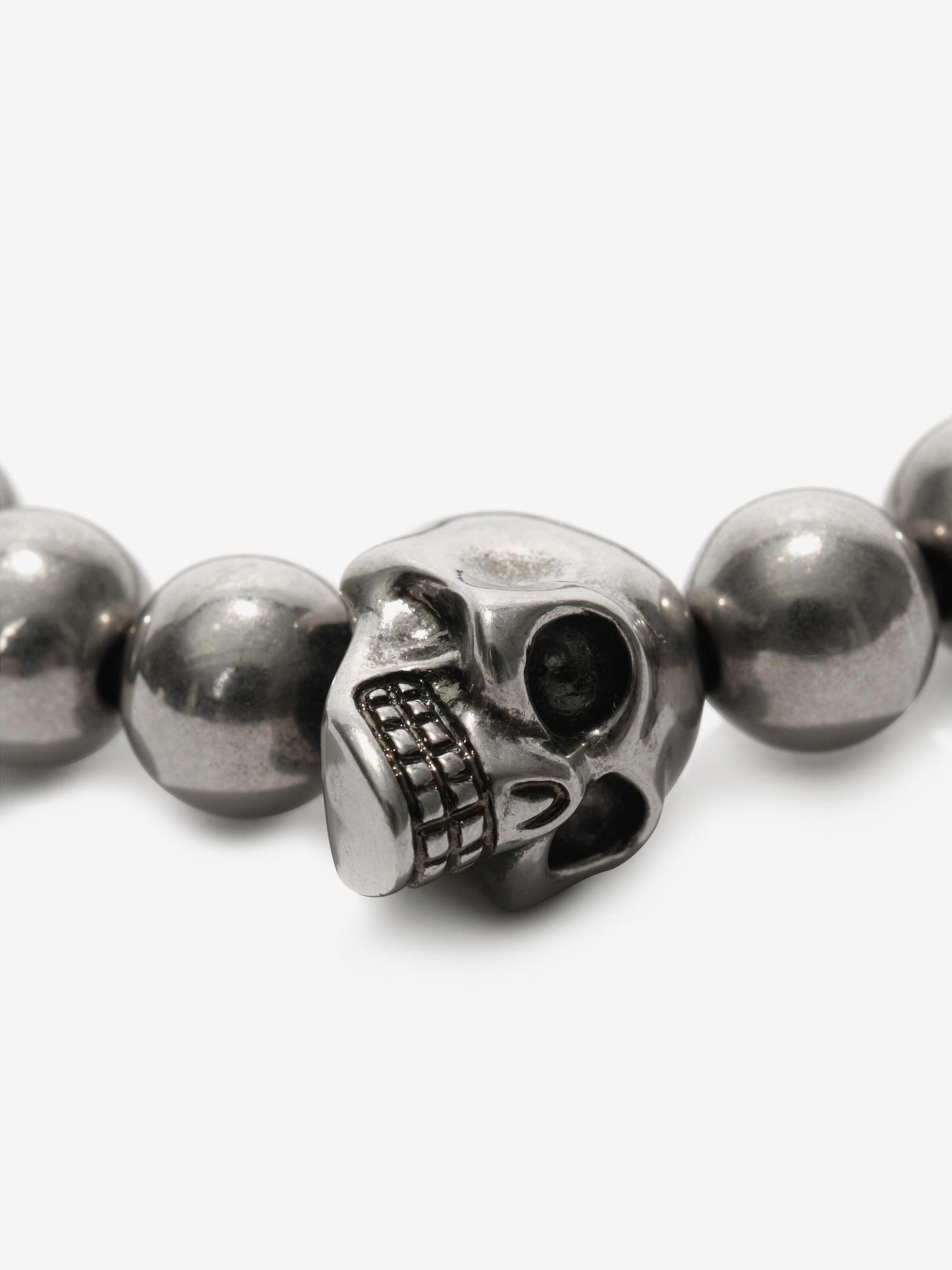 Men's Skull Multibeaded Bracelet in Antique Silver in Brass | Alexander McQueen - image 3