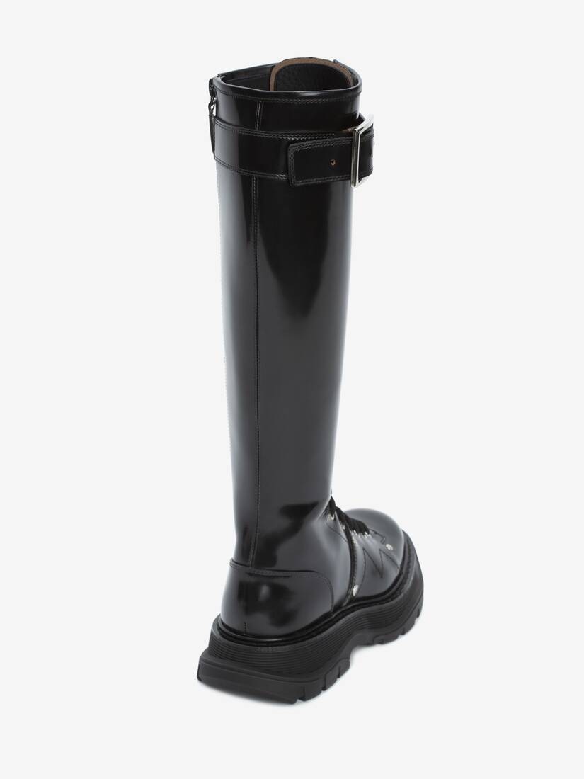 Tread Slick Knee-high Boot in Black/Silver | Alexander McQueen US