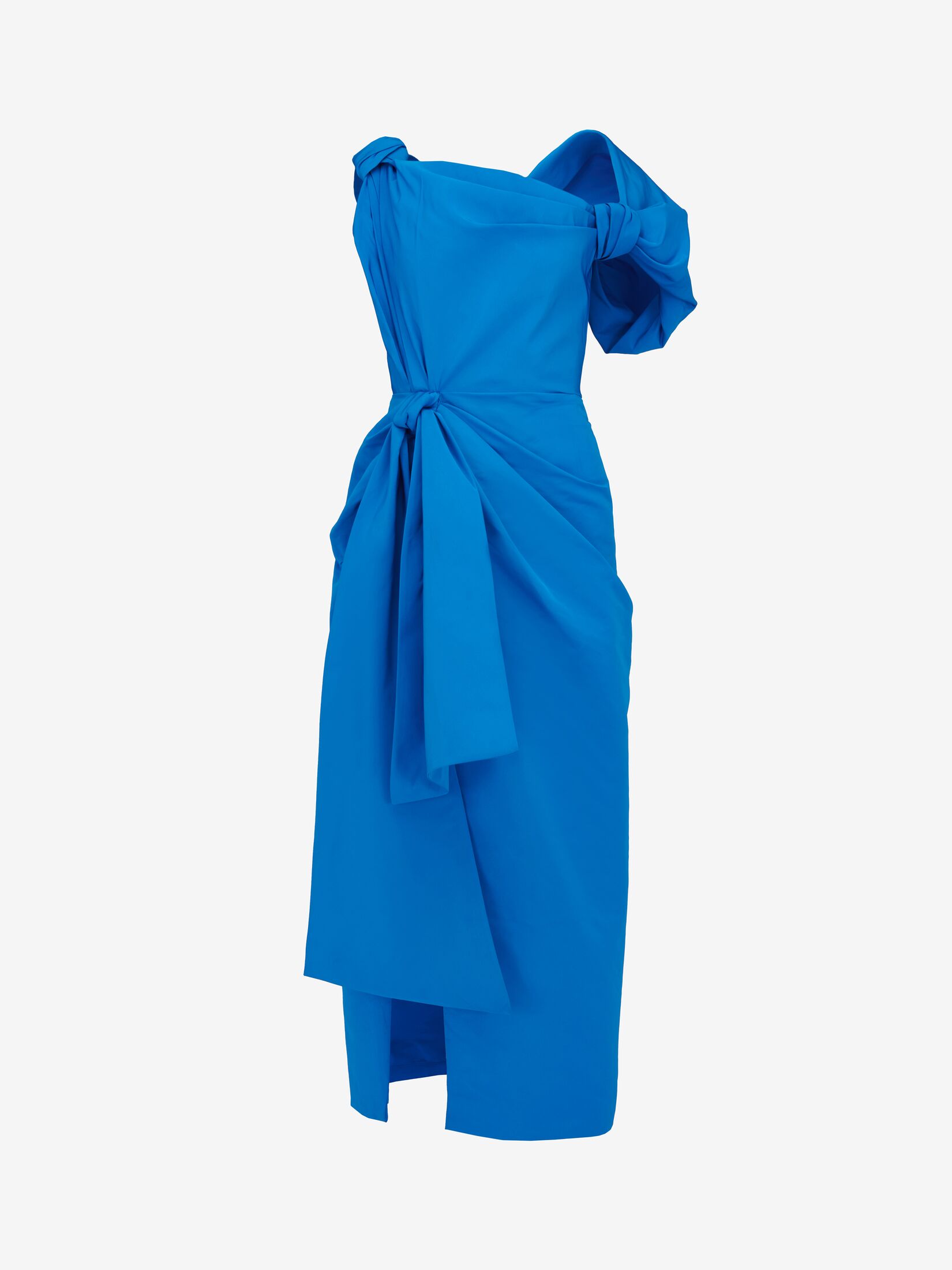 Knotted Asymmetric Pencil Dress in Lapis Blue - Alexander McQueen