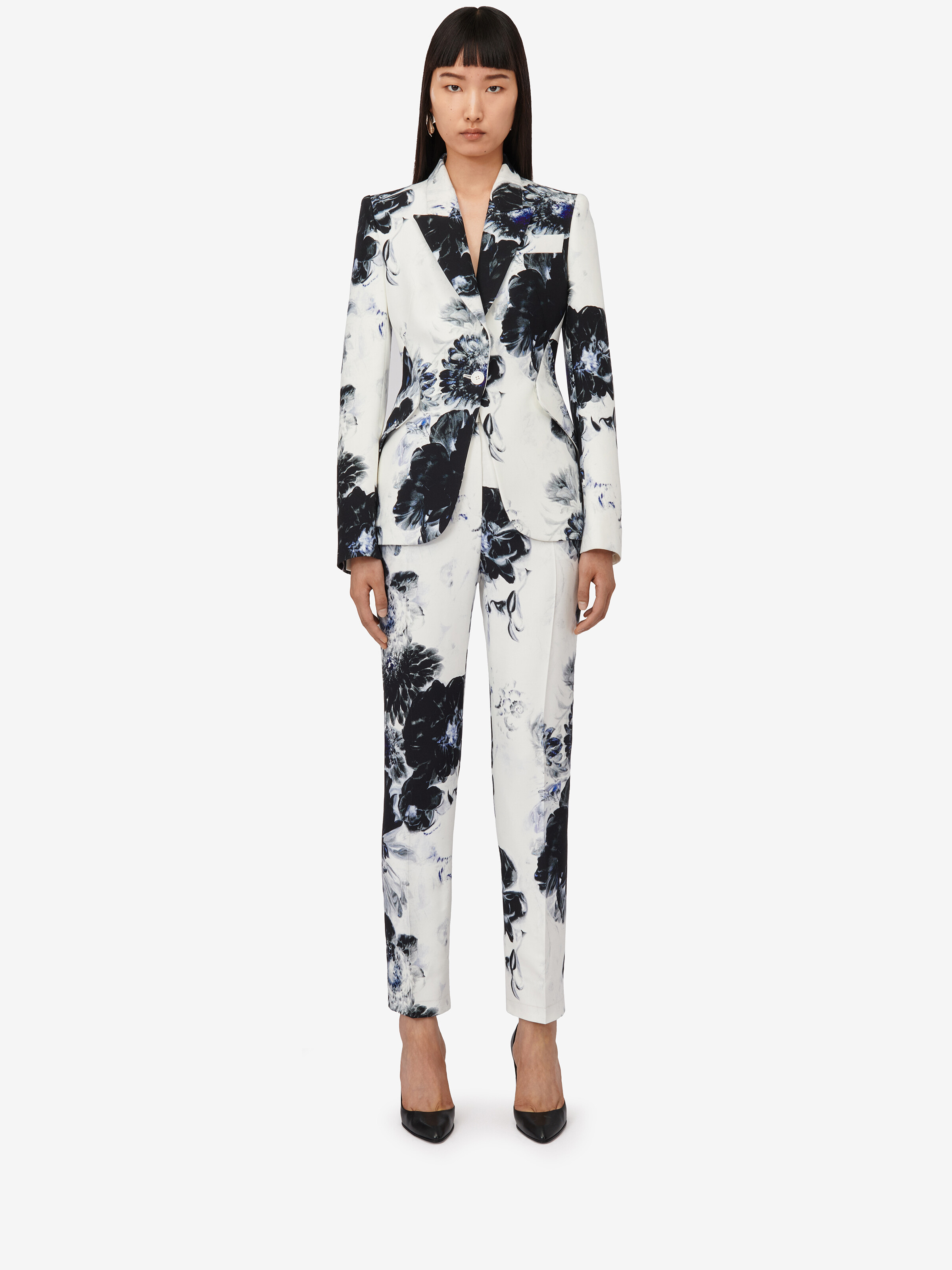 Pantalon cigarette taille haute pour Femme en Blanc/Noir/Bleu Électrique in 100% Viscose | Alexander McQueen - image 2