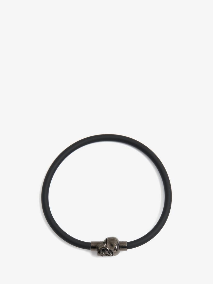 Men's Rubber Cord Skull Bracelet in Black
