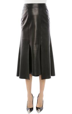 Paneled Leather Midi Skirt