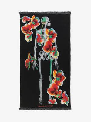 Stola mit Orchideen- und Skelett-Motiv